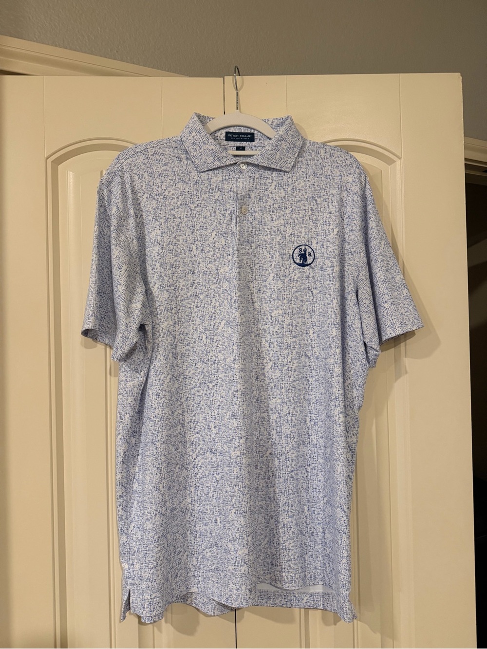 Peter Millar Crown Crafted Light Blue Polo with Navy Logo